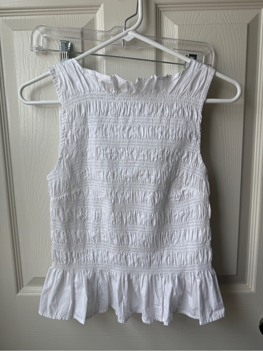 White Smocked Peplum Tank Top - Lightweight Summer Layer